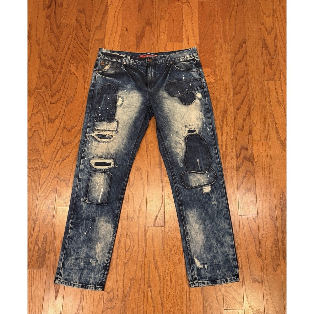 Vintage Y2K Jeans Grindhouse Distressed Patchwork Jeans Men's 36x32 Faded Street